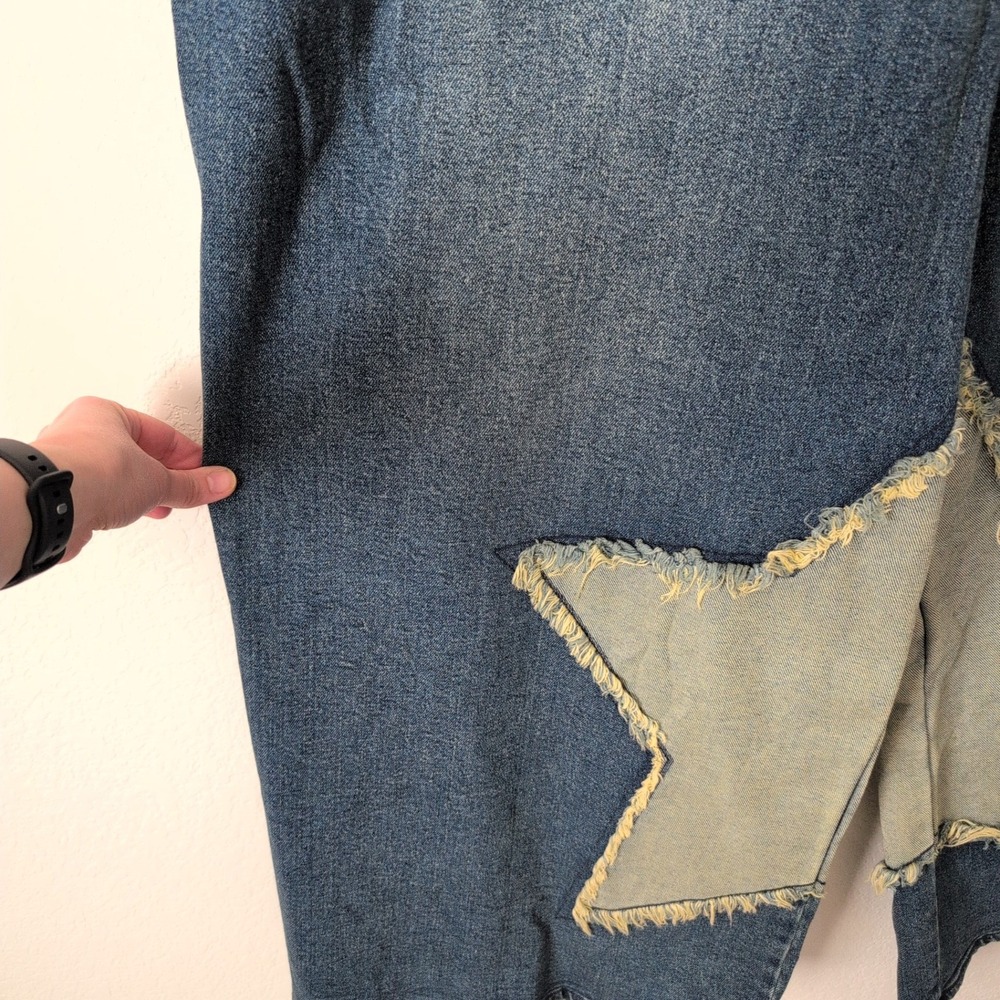 Hot Topic Star Patchwork Wide Leg Jeans Streetwear Blue Denim Womens Plus 26 NEW - Picture 8 of 12
